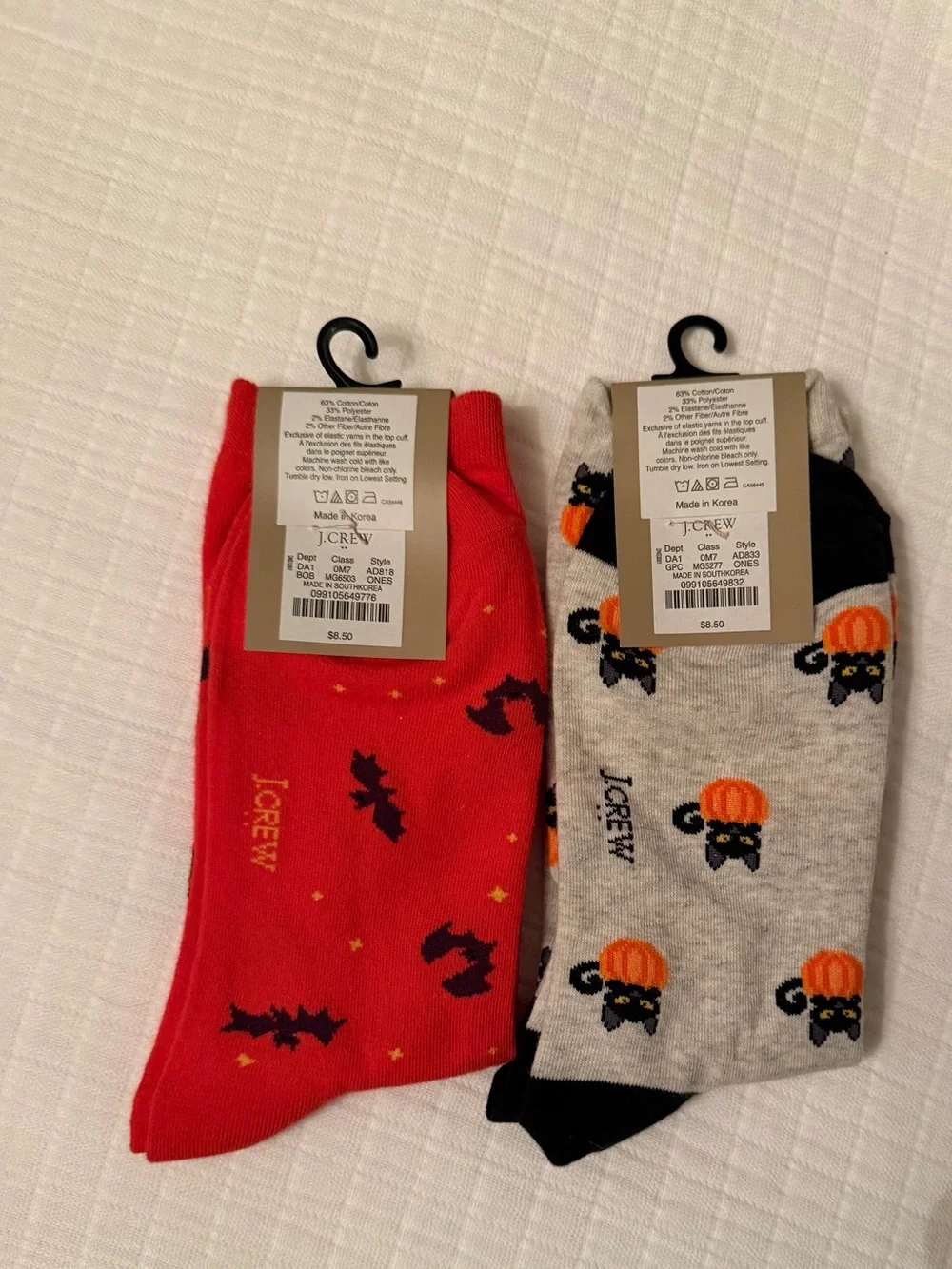 J. Crew Halloween Crew Socks - Red & Light Gray with Black Accents - Set of 2